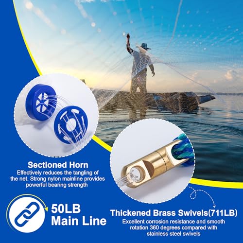 Fishing Cast Net Saltwater Freshwater (10FT Radius / A:3/8"mesh,1.25lb Lead Sinker)