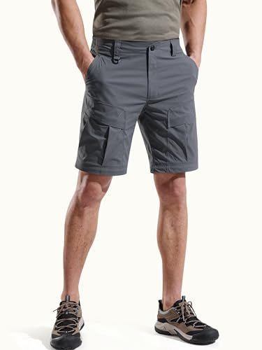Mens Hiking Convertible Pants Zip Off Cargo Fishing Pants (Dark Gray / 36)