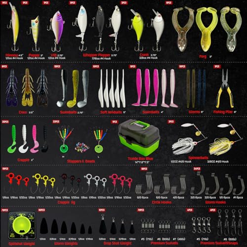 Fishing Tackle Box with Tackle Included Lures (Green)