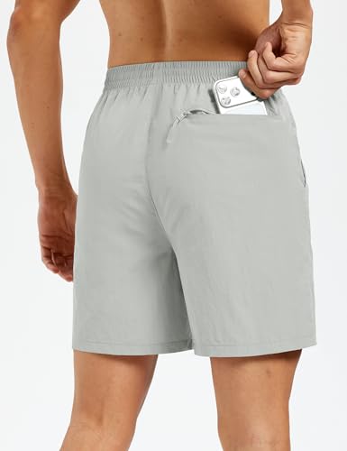 Men's Hiking Fishing Shorts UPF 50+ Quick Dry Lightweight 6" Summer Casual Shorts with Zipper Pockets LightGrey (XX-Large / Lightgrey)