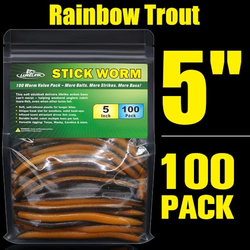 Wacky Worms Soft Plastic for Bass Fishing Lures (4-Rainbow Trout / 5")