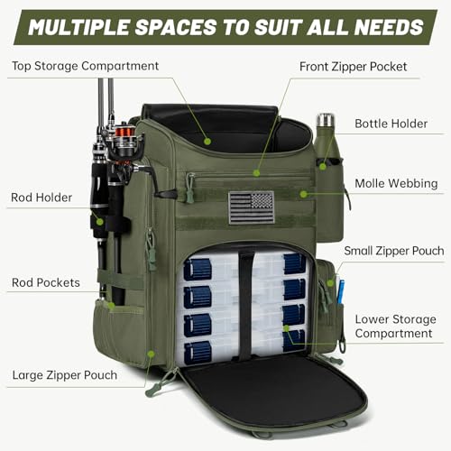 40L Tackle Fishing Backpack with 2 Rod Holders (Green)