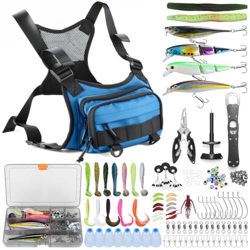 All in One Fishing Chest Pack Tackle Bag with Tackle Box
