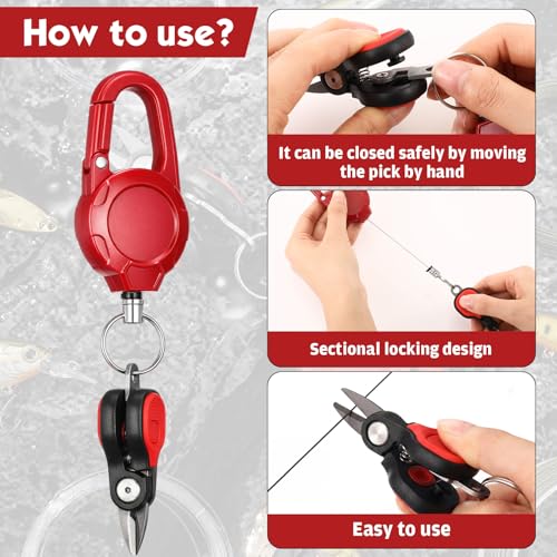 Fishing Line Cutte Braided Line Cutter with Retractors and Knot Tying Tool Accessories Stainless Steel Braided Fishing Nippers Scissors Clippers for Lines (Novel / Silver)
