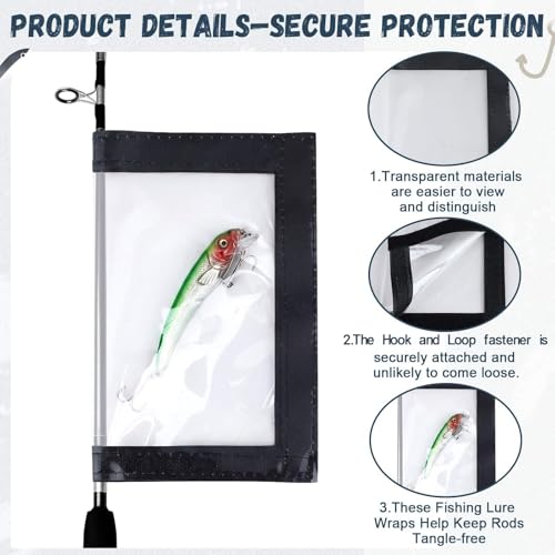 15 Pack Fishing Lure Wrap for Rod Clear PVC Lure Covers Keeps Hook Cover in 3 Sizes to Keep Hook Safe Bait Storage (Rectangles)