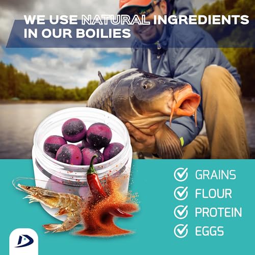 20pcs, 20mm, Shrimp-Spices Natural Premium Soluble Duo Boilies | Carp Fishing Bait (Shrimp-Spices)
