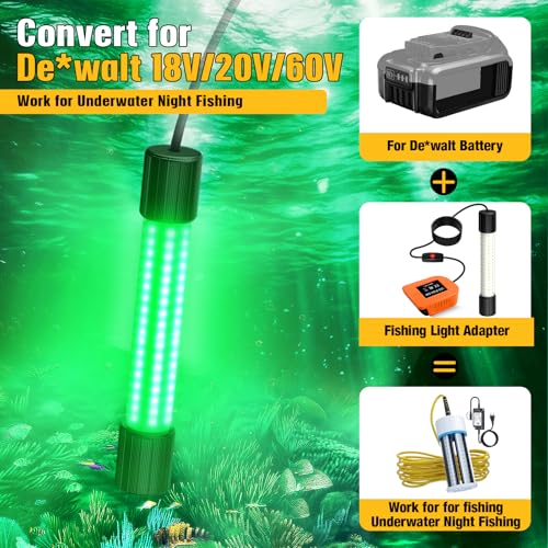 Underwater Fishing Light Compatible with DeWalt 20V Battery (Portable Underwater Fishing Light)