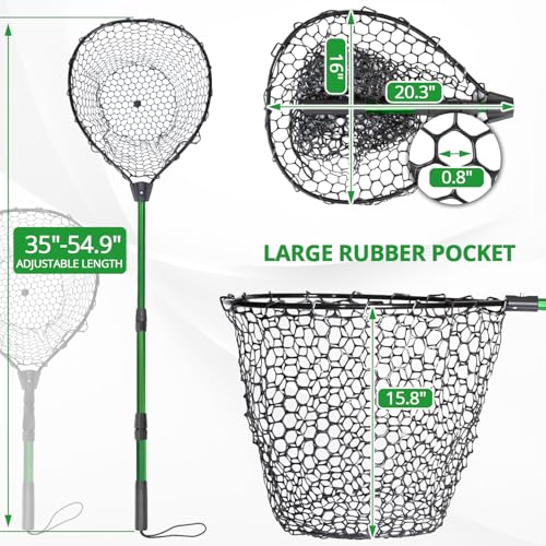 Rubber Fishing Net with Handle (L, Hoop Size: 20.3″ x 16″)