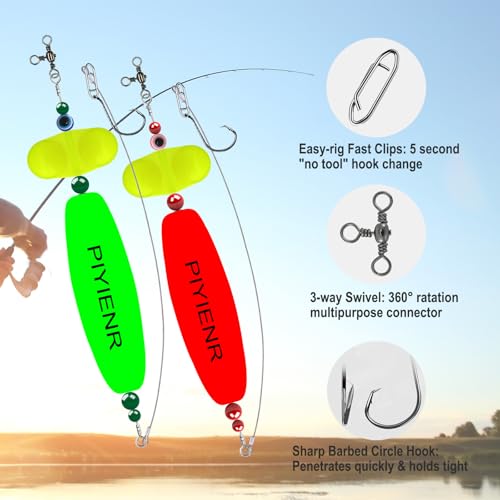 Catfish Rig Catfishing Tackle Floats with Rattler Santee Cooper Rig Equipment for Bank Fishing Peg Floats with Circle Hooks Bait Rigs (Red-4 Pack / 2.5inch)