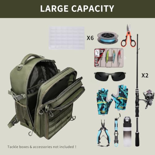 Fishing Backpack with Rod Holder (Green / Large)
