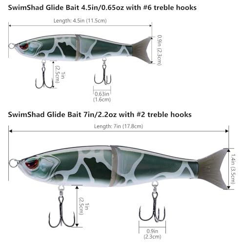 SwimShad Glide Baits Jointed Swimbait Bass Pike Salmon Trout Muskie Fishing Lure (Black Color Block Camo / 7in/2.2oz)