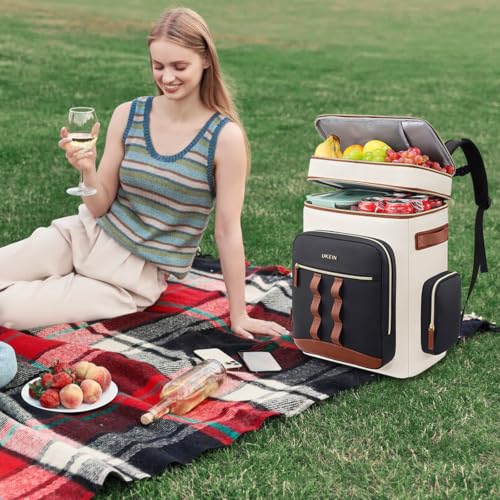 Backpack Cooler Insulated Leakproof 50Cans Lunch Ice Chest Bag Double Deck (White)
