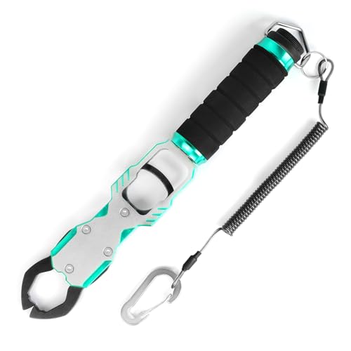 Fish Lip Gripper with Scale 40lb Aluminum Alloy Fishing Grabber (Green)
