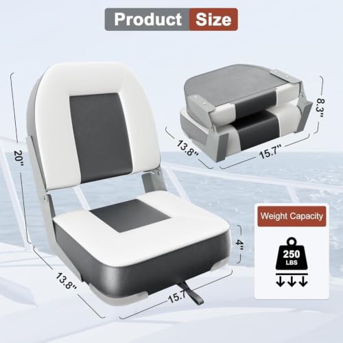 2 Pack 20" High Back Boat Seat with Thickened Sponge Padding and Hinge Grey (Grey)