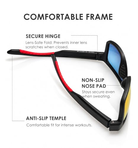 Polarized Sunglasses for Men and Women (C02- Frame: Matte Black & Red / Lens: Red)