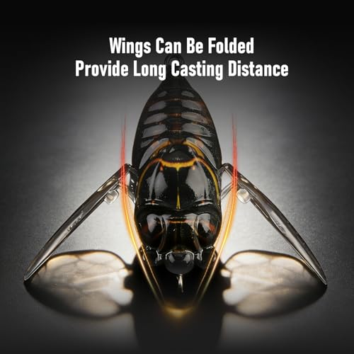 King Cicada Topwater Lure High Simulation Floating Fishing Lure with 3D Coating Realistic Foldable Wings Ultra