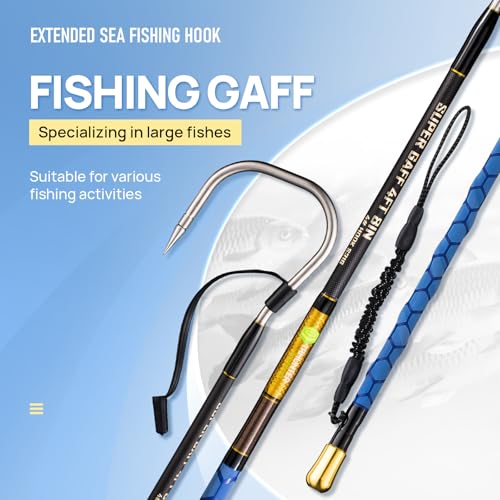 Carbon Fiber Fishing Gaff Saltwater Fish Gaff with S316 Stainless Steel Fishing Hook (Blue Gaff - 7' - 4'' Hook)
