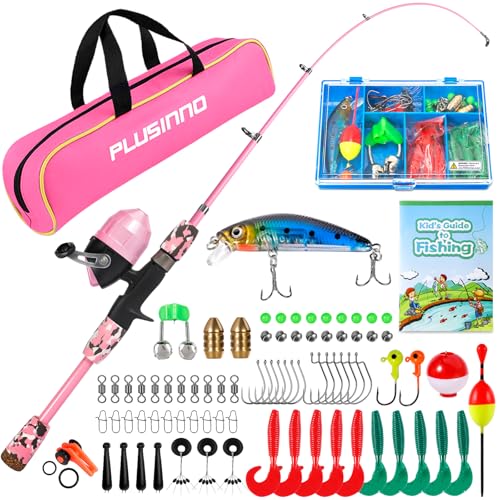 Kids Fishing Pole with Spincast Reel Telescopic Fishing Rod Combo Full Kits for Boys (Pink / 5FT / 1.5M)