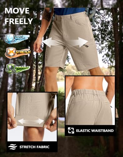 Men's Hiking Cargo Shorts 9" Lightweight Quick Dry 6 Pockets Khaki (XX-Large / Khaki)