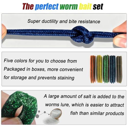 5 Colors 40 Pack Senko Worms for Bass Fishing (Set A (40pcs-0.35oz/5.5in))