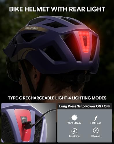 Adult Bike Helmet Rear Light & OTG Magnetic Goggles for Men Women (Blue / Large)