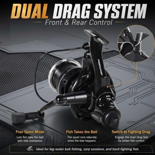 Double Brake Spinning Reel Heavy Duty Metal Body with CNC Machined Spool 55LB Max Drag 6+1 BB Smooth 4.1