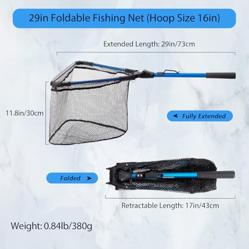 Fishing Net Rubber Coated Foldable & Lightweight Landing Net (Hoop Size: 16''(Black))