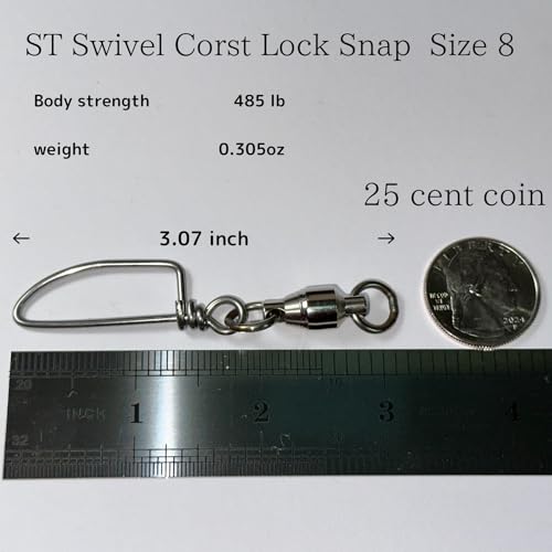 Ball Bearing Swivels with Coastlock Snap Fishing Swivel Made in Japan (#8 (485lb) 8pcs)