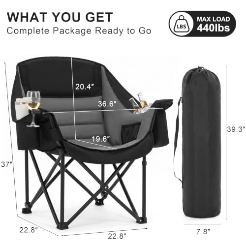 Heavy Duty Padded Camping Chair for Adults (Blackgrey / 1 Pack)