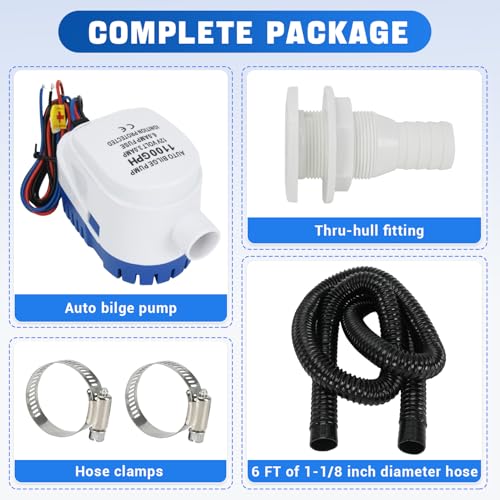 1100GPH 12V Automatic Boat Bilge Pump Kit (Automatic)