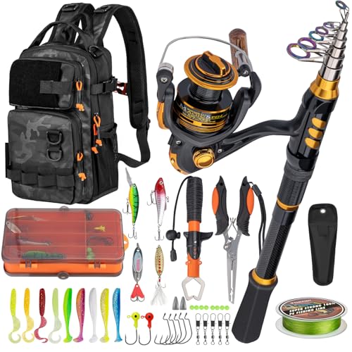Fishing Rod and Reel Combo with Backpack (Full Kit with Black Camo Backpack / 2.1M 7FT)