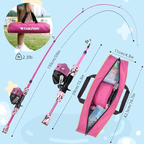 Kids Fishing Pole Set (Pink Pole Set with Folding Stool / 4.9 ft)