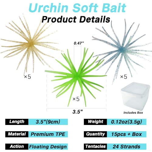 Urchin Bait for Bass Fishing (Clear Water Mix - 3.5" - 15PCS)