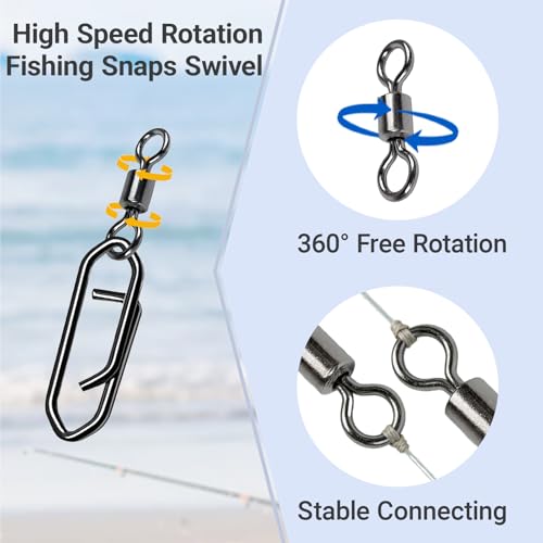 High Strength Fishing Clips Swivel Freshwater Saltwater Fishing Snaps Connector Rolling Barrel Swivels Fishing Clip Speed Change Black Nickel (Size 3+M (69lb) 50 pcs)