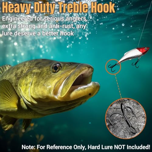 Heavy Duty Treble Hooks 5X Strong Saltwater Lure Fishing Hooks (Black / 6#-24Pcs)