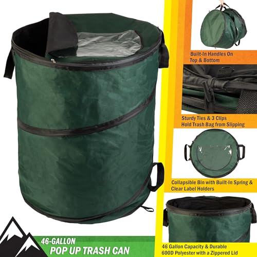 Pop Up Outdoor Trash Can (Green / 46-Gallon)