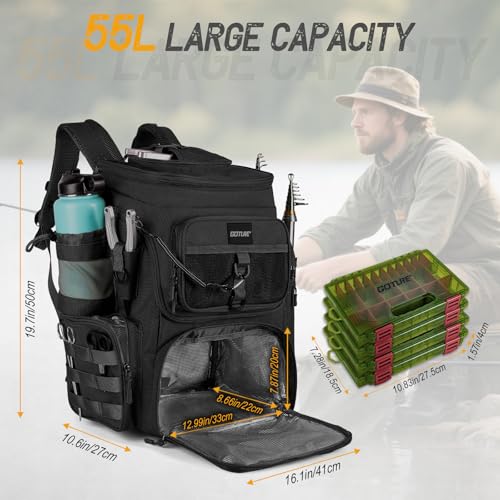 Fishing Backpack with 4 Tackle Boxes (A3:black(4 Tackle Boxes Included))