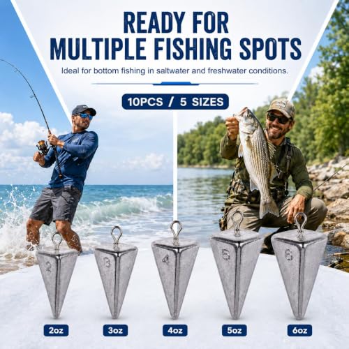 10PCS Pyramid Sinkers Fishing Weights (10 pcs / 5 size)