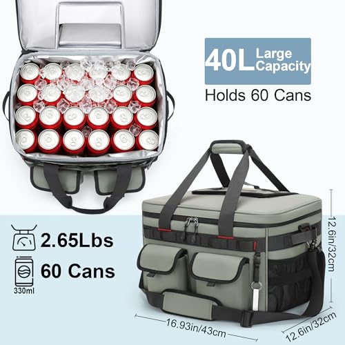 60 Can Insulated Soft Sided Collapsible Cooler Bag Ice Chest (Green / 40L)