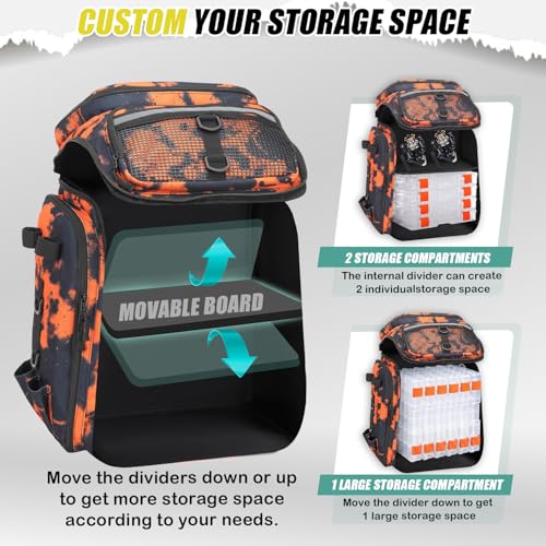 45L Fishing Backpack with Rod Holders & Built (Black and Orange Graffiti)