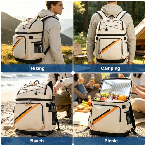 50 Can Large Waterproof Insulated Cooler Backpack (Beige)