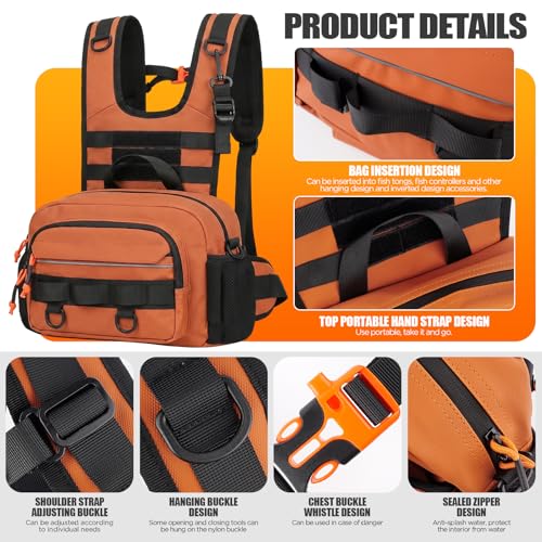 Fishing Chest Pack with Rod Holder (Orange)