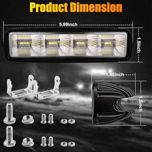 2PCS 6 Inch LED Light Bar 96W 4000LM 12V (96W Black Housing)