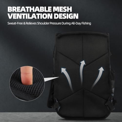 Fishing Backpack with Rod Holder (Black Camo)