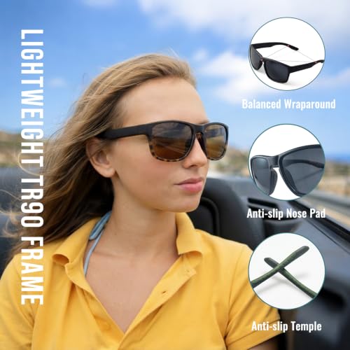 Polarized Sunglasses for Men and Women (C05- Frame: Matte Black & Tortoise / Lens: Brown)