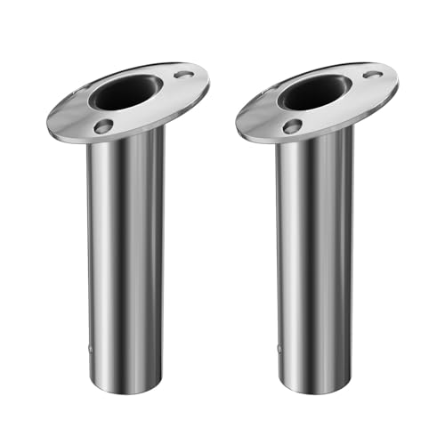 2Pcs Rod Holders for Fishing Boat (Silver - Black Insert / 15 Degree without Cap)