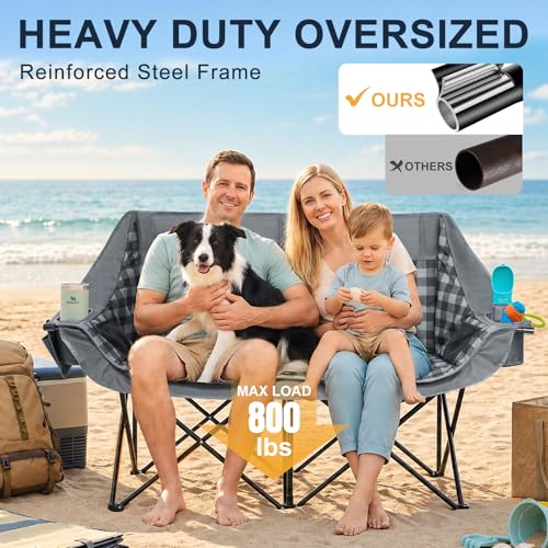 Double Camping Chair 2 Person Loveseat (Loveseat Plaid)