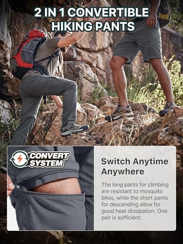 Mens Hiking Convertible Pants Zip Off Cargo Fishing Pants (Dark Gray / 40)