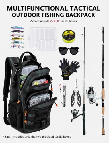 2 in 1 Compact Tactical Fishing Backpack with Tackle Boxes (green)