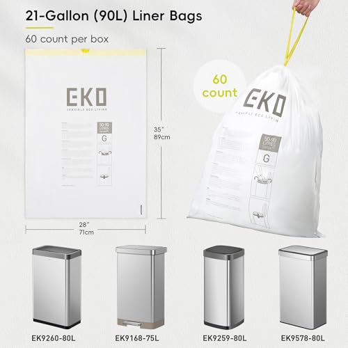 21 Gallon / 50-90 Liter, 60 Count Drawstring Trash Bags, Extra-Strong Garbage Bags, Lavender Scent with Continuous Odor Control, Easy-Dispense Roll for Kitchen and Household Use, Code G, White (60 Count (Pack of 1) / 21 Gallon Bags/Code G (Lavender))